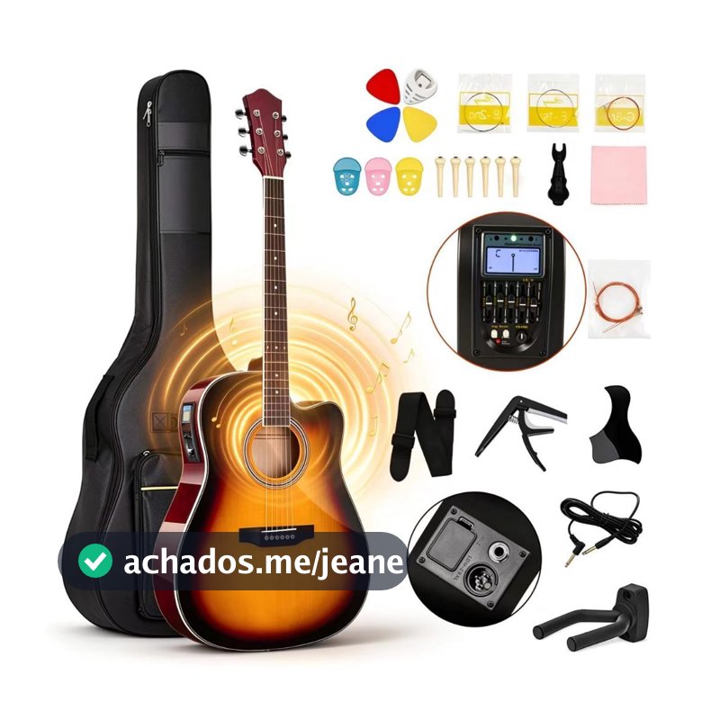 Violão Acústico 38 Polegadas 6 Cordas Leve Madeira Várias Cores Iniciantes Aulas Ensaio Banda Kit de Ideal para Prática