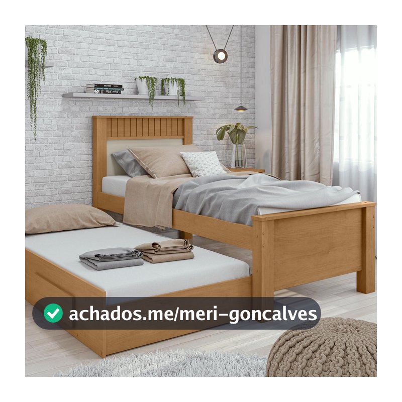 Cama Solteiro Athenas com cama auxiliar Amêndoa Clean/off - Móveis Lopas