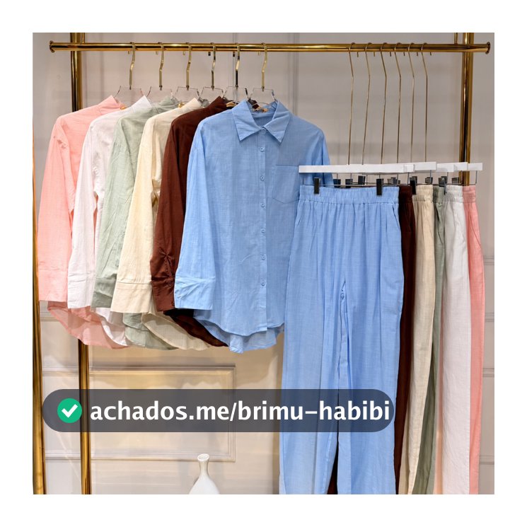 Conjunto Feminino Em Linho De 2 Peças Calça E Camisa De Linho Com Elastico Na Cintura Casual Elegante