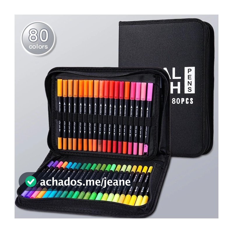 Kit 80/100/120 Cores Caneta 2 em1 Brush Lettering e Ponta Fina Dual Pen Canetinha Colorir Desenho