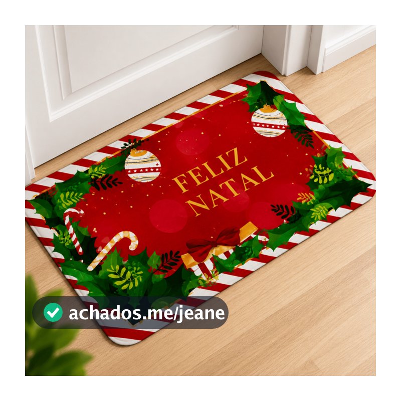 Tapete de Porta Natal Capacho Decorativo Entrada Natalino 59cmx39cm