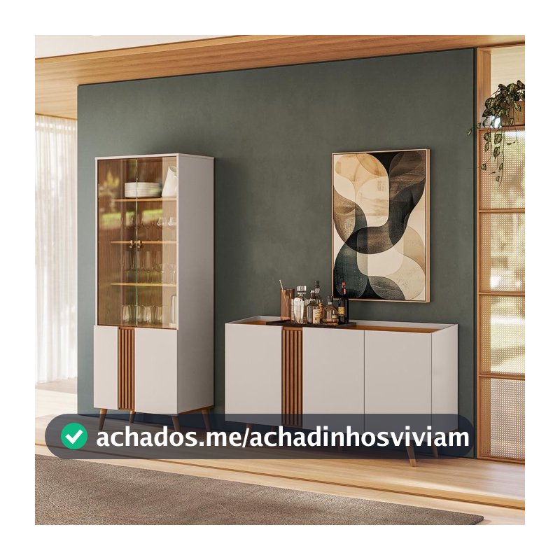 Conjunto Sala de Jantar Capri - Buffet 3 Portas + Cristaleira 2 Portas de Vidro - Colibri Decor