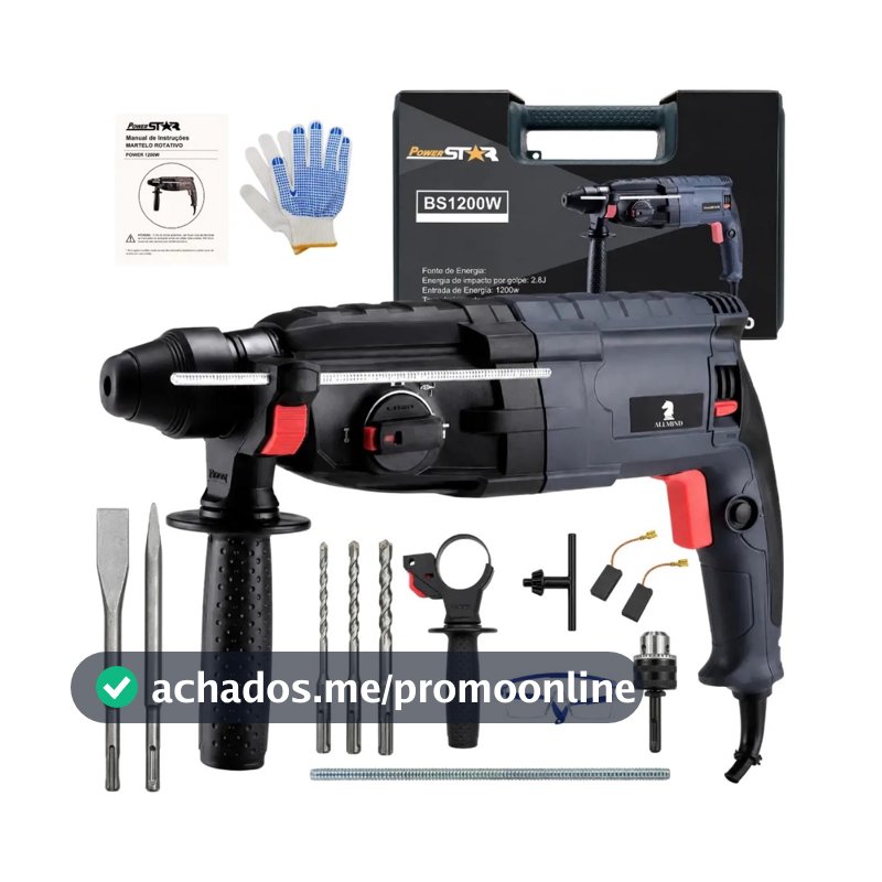 Martelete Furadeira de Impacto Rotativo 5kg Rompedor Demolidor Perfurador 1200w Com Acessorios