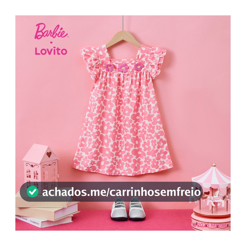 Barbie™ X Lovito Kids Floral Vestido Rosa Primavera/verão com Babados para Menina DRBL2PAD055