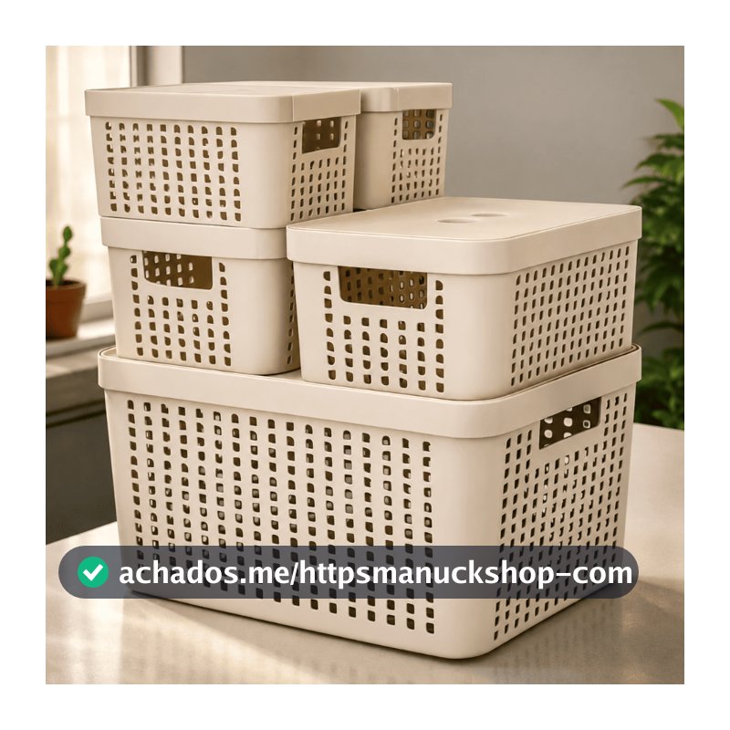 Kit 5 Caixas Organizadoras com Tampa Cesto Grande de Plástico 2 Litros 4,5 Litros 17 Litros