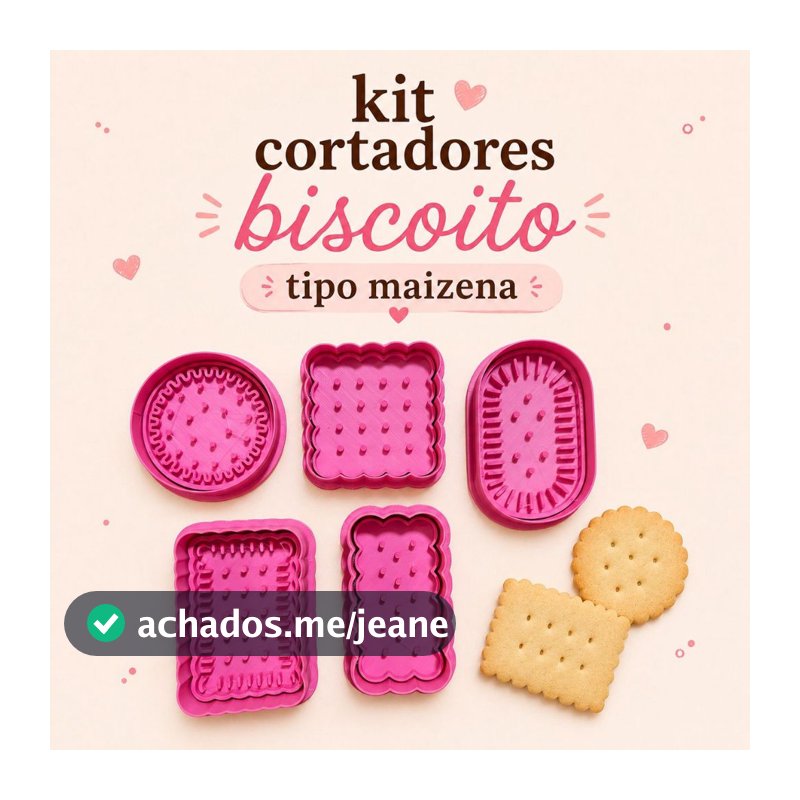 kit 5 cortadores de biscoito tipo bolacha maizena com carimbo
