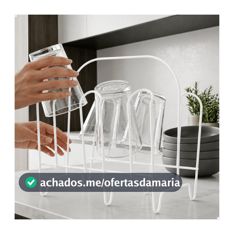 Organizador Suporte Porta 6 Copos Escorredor Copos Cozinha Armário Bancada Branco