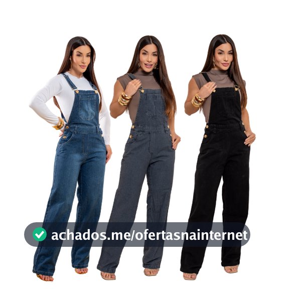 Jardineira Jeans Calça Cintura Alta Macacão Pantalona Wide leg