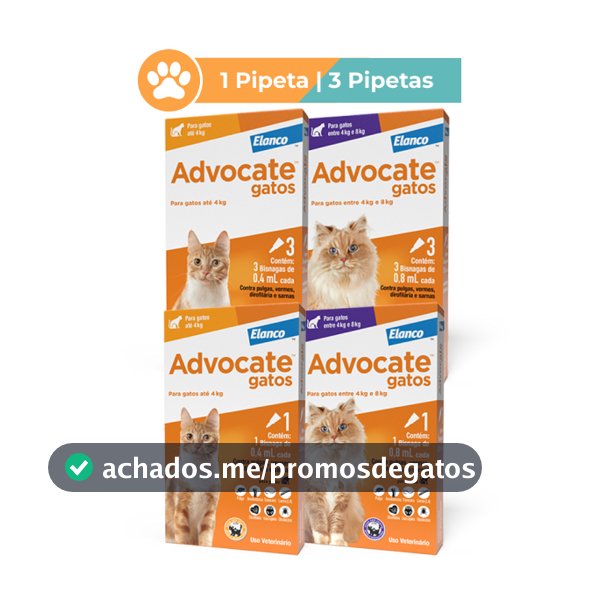 Advocate para Gatos Até 4kg ou de 4 à 8kg 1 ou 3 Pipetas Antiparasitário Elanco