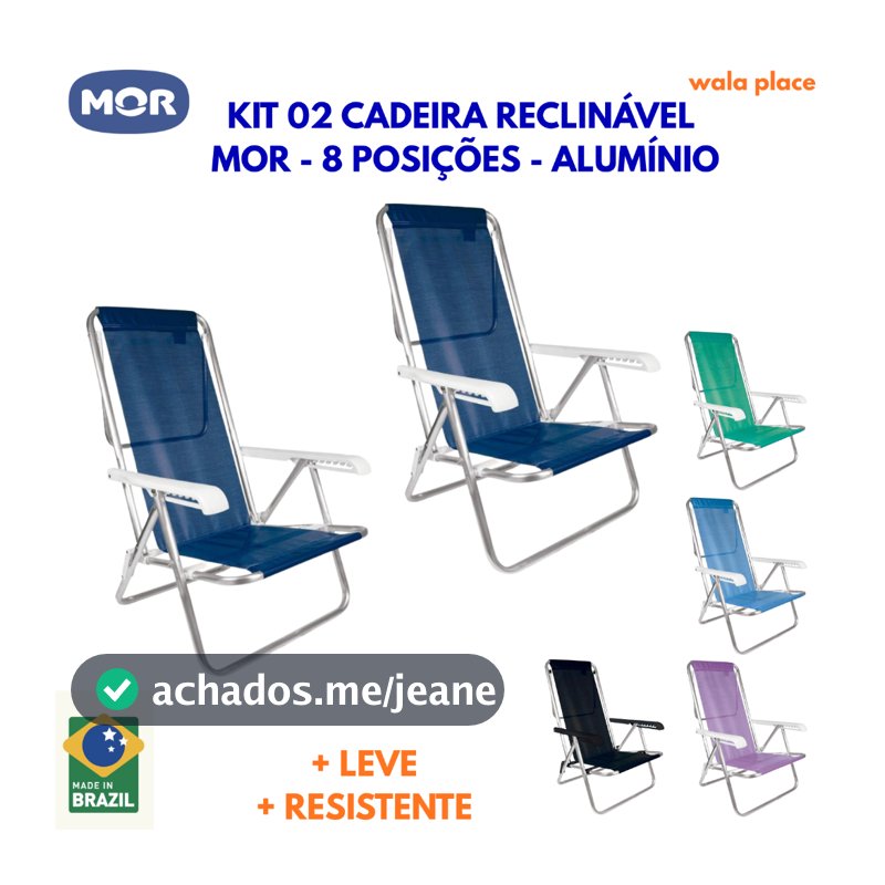 Kit 02 Cadeira Praia Alumínio Reclinável 8 Posições Mor