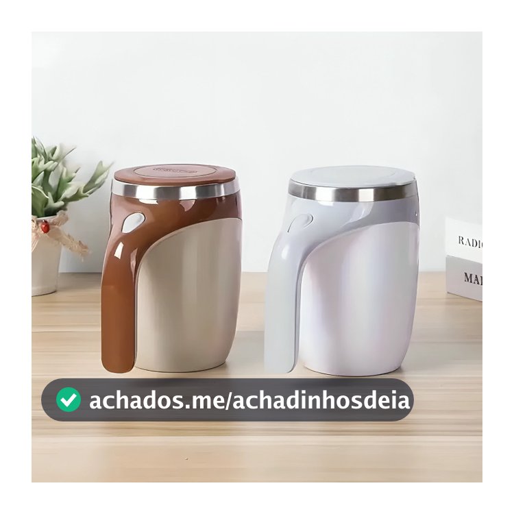Caneca Misturadora Elétrica Magnética Automática Mixer Café Leite Chocolate Copo Aço Inox com Tampa  utiliza 2 pilhas AA