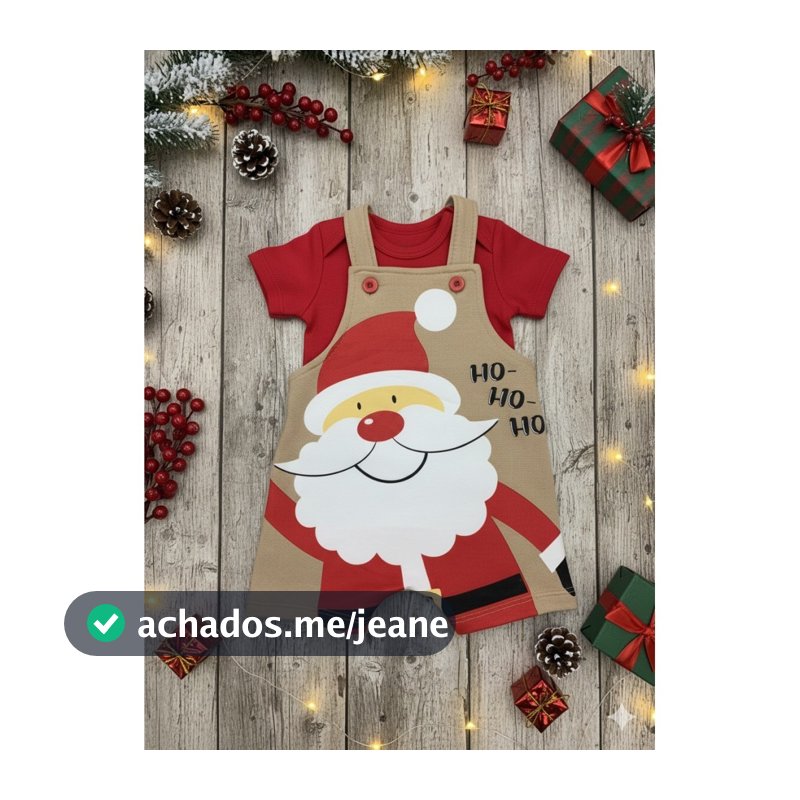Conjunto Jardineira Bebê Unissex Suedine Natal Ho Ho Ho