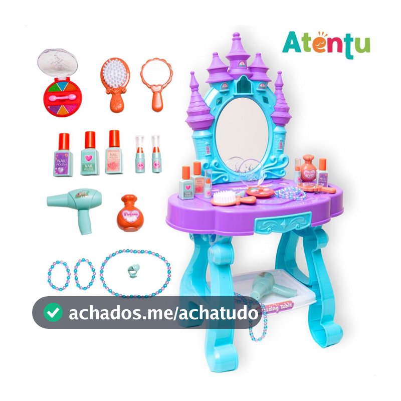 Penteadeira Infantil Castelo Emite Luz e Som Princesa com 15 Acessórios