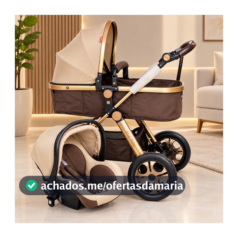 Kit 3 em 1 Carrinho Luxo + Bebê Conforto Marrom Selo Inmetro