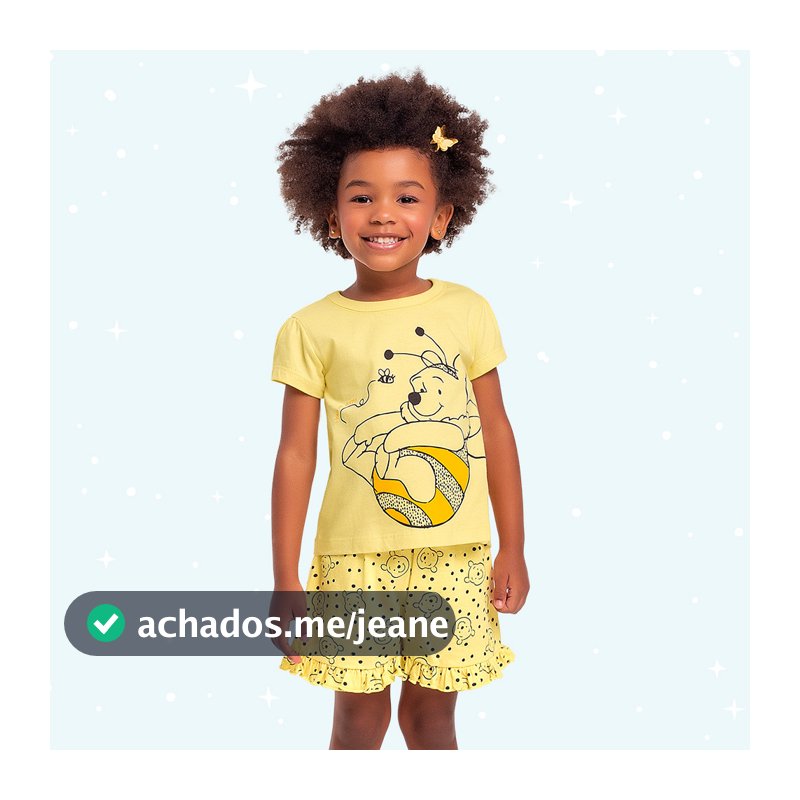 Conjunto infantil pijama blusa e short Ursinho Pooh Fakini