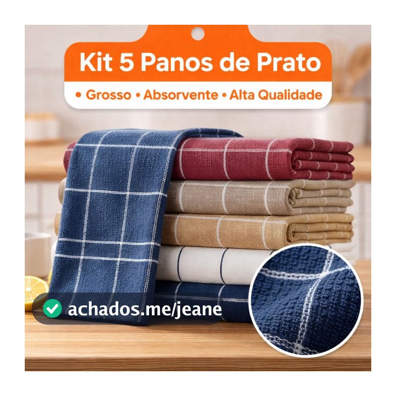 Kit 5 Panos de Prato Felpudo Algodão Grosso Alta Absorção Premium