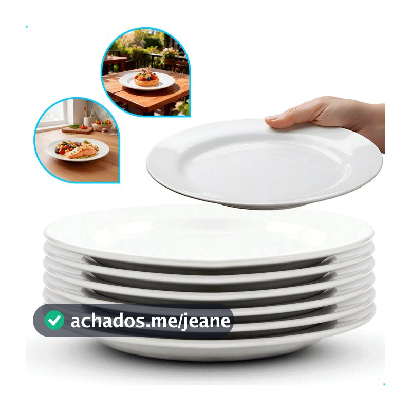 Jogo Kit 06/12/24 UN Pratos Raso Branco Vidro Duralex Menu Temperado Opaline Almoço Jantar Hotel