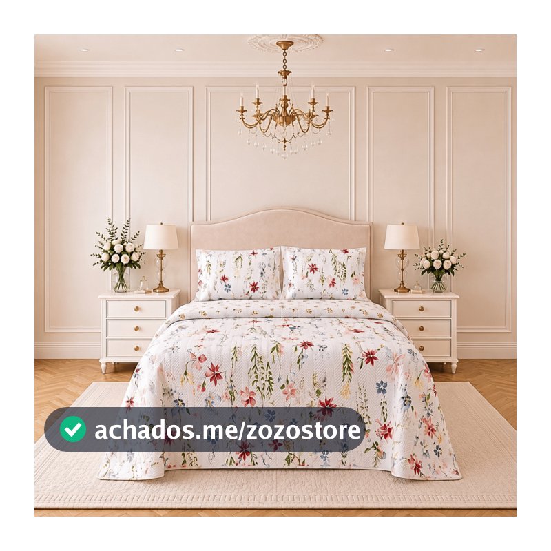 Kit Colcha Cobre Leito Casal Queen King Dupla Face Floral Estampada Matelada Boutis Super Macia