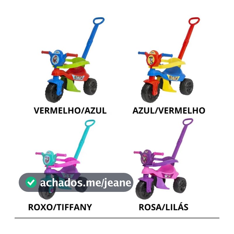 Motoca Vilotrol Triciclo Infantil Patrulha Canina Kemotoca Kendy Menino Menina Bebe Empurrador Pedal Proteção Lateral