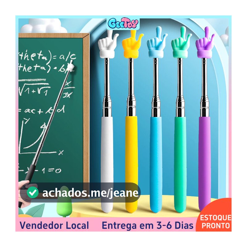 Bastão Guia de Leitura com Dedo Design Retrátil para Professores e Crianças Apontador para Quadro Branco