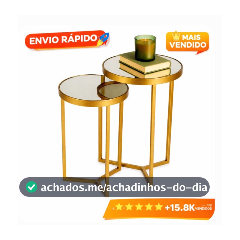 Conjunto de Mesa Lateral com Espelhos para Decoração Luxo