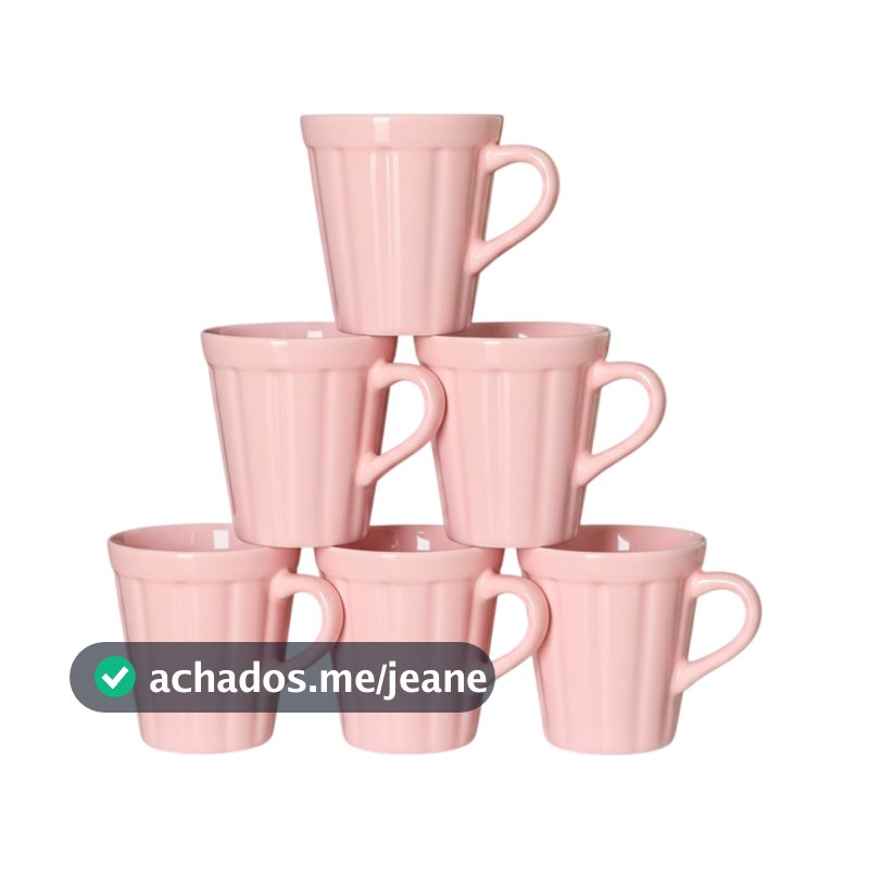 Jogo 6 Xícaras Caneladas 120ml Rosa - Espresso, Café, Estilo Retrô, Vintage