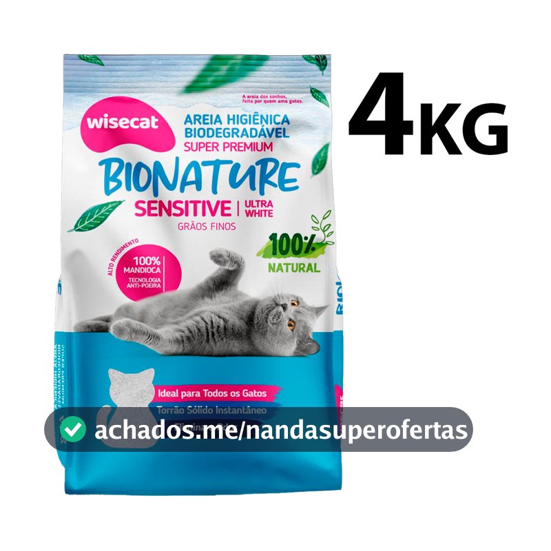 Areia de Gato Mandioca 100% Natural Bio Nature Areia Para Gato 2Kg ou 4Kg Graos Finos