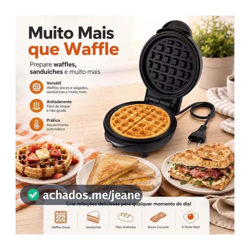 Máquina de Waffle Onistek 600W 127V Antiaderente Compacta com Controle de Temperatura e Luz Indicadora
