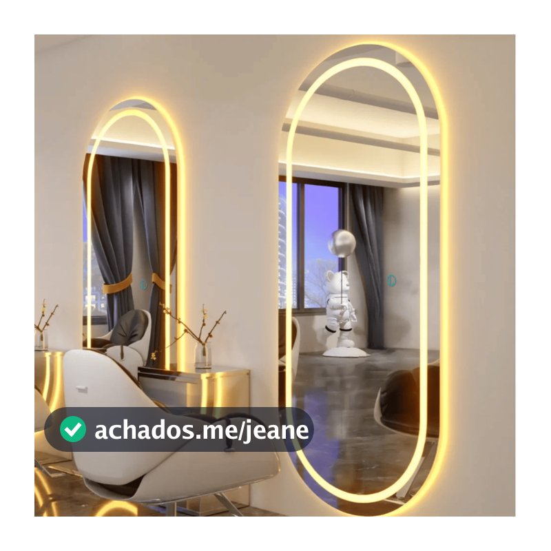 Espelho Lopazzi Oval Jateado Com Led Touch Bivolt 3 Cores 170x70cm Lapidado Polido Decoração Quarto Sala