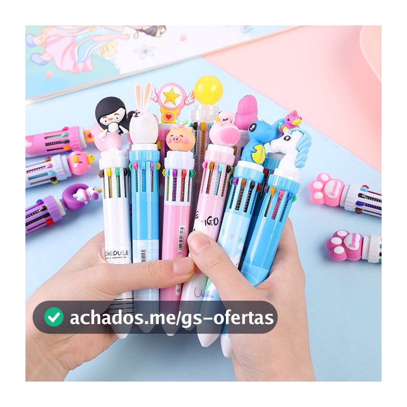 Nova Caneta Criativa A Óleo Fofa 10 Cores Esferográfica Multicor All-in-One Material De Papelaria Para Estudantes Presen