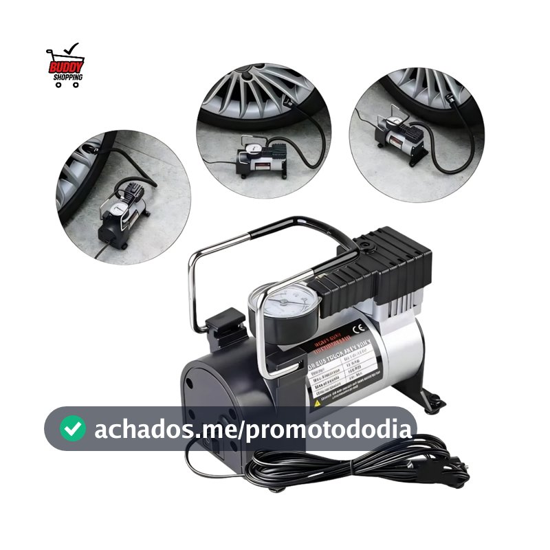 Mini Compressor de Ar Portátil 12V para Carro Moto Bicicleta com Manômetro Luatek LKD-217