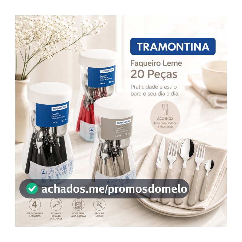 Faqueiro Tramontina Original Leme 20 peças com Lâminas em Aço Inox e Cabos de Polipropileno Vermelho Preto Cinza