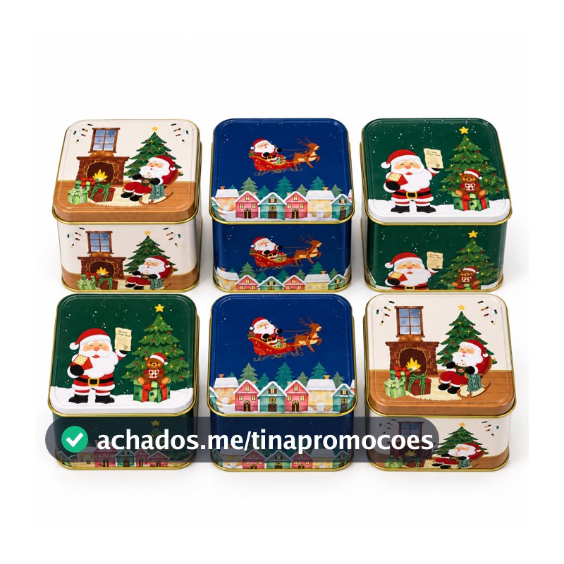 Kit 6 Latinha Natalina de Metal Lata Porta Doce Lembrancinha