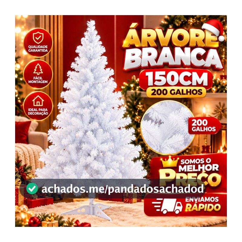 Árvore Natal 150cm 200 Galhos Grande Pinheiro Natalino Branco