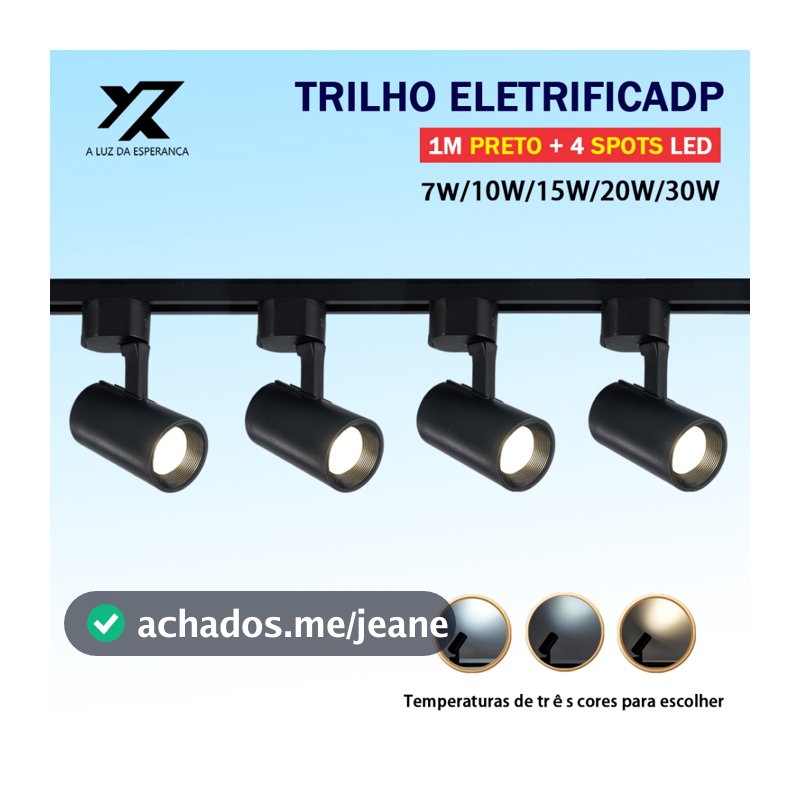 Kit Trilho Spot LED 1M Preto+4 Spots Eletrificado Led Cor Preto Branco bivolt 7W 10W 15W 20W 30W