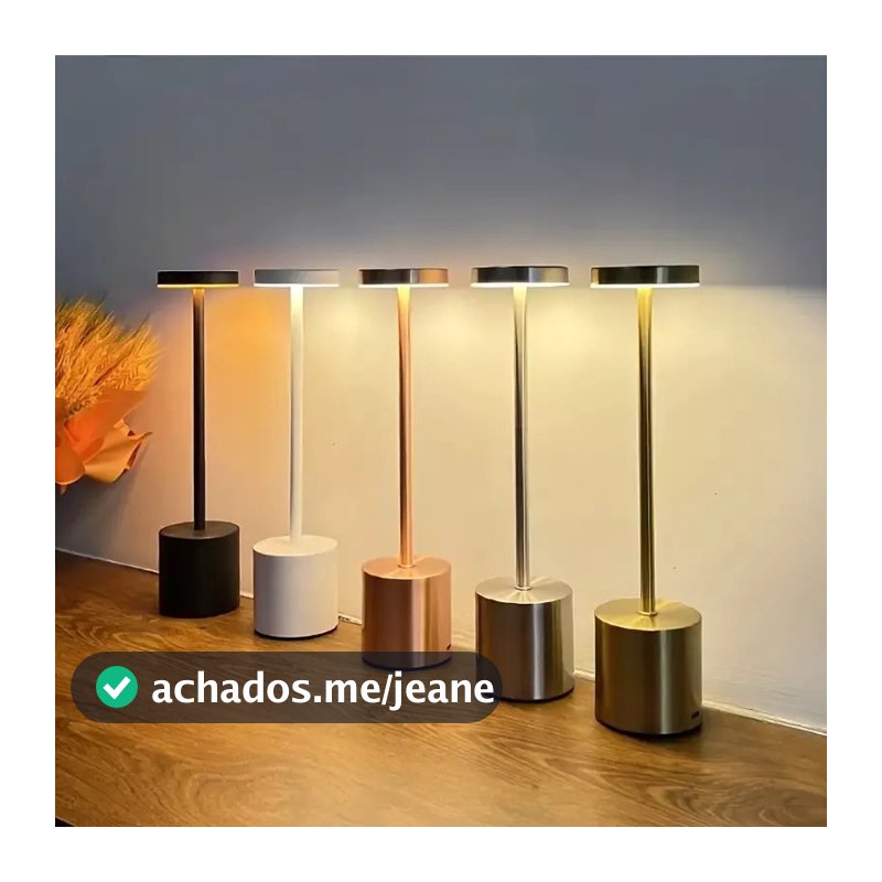 Luminária de Mesa Abajur Cabeceira Escrivaninha LED 3 em 1 Recarregável Tipo C Preto Cromado Dourado