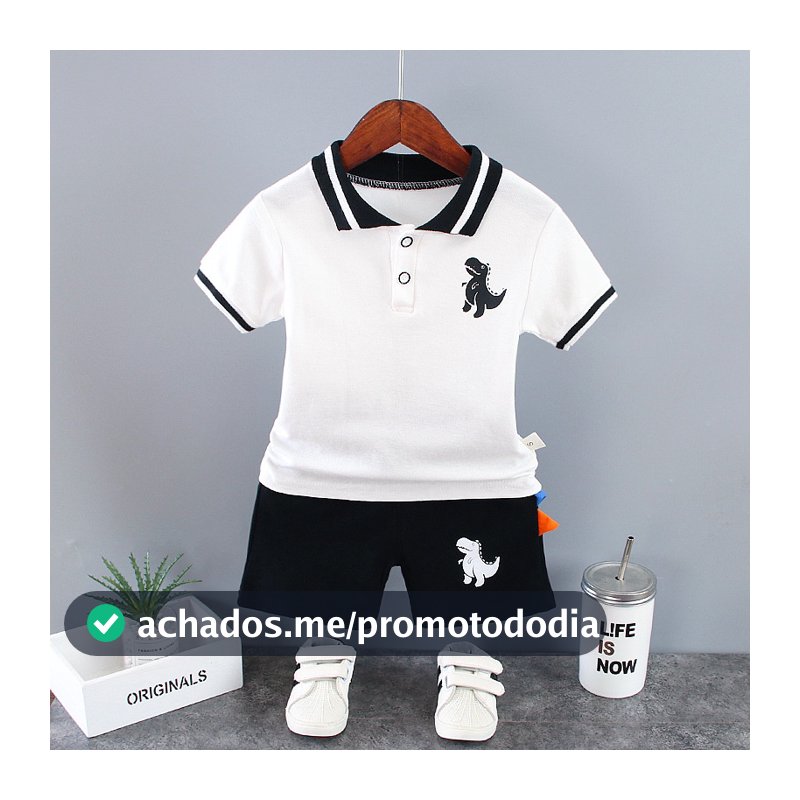 Camisa pólo de manga curta de dinossauro de verão para meninos + shorts de duas peças conjunto, roupas de bebê,