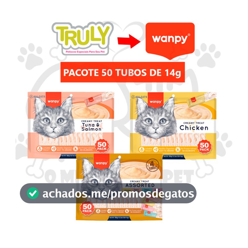 Petisco Para Gatos Wanpy Creamy Truly Pacote com 50 Tubos de 14g Tipo Churu