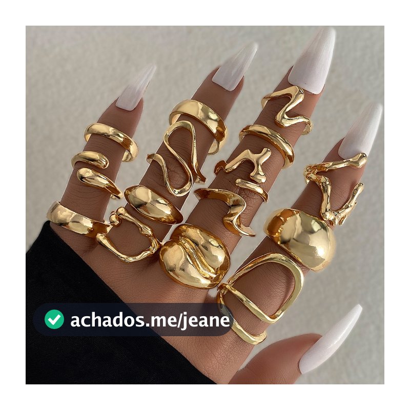 Conjunto de Anéis Brilhantes com Linha de Lava Dourada Exagerada e Gota de Água Irregular, Personalidade Ecológica, Conj
