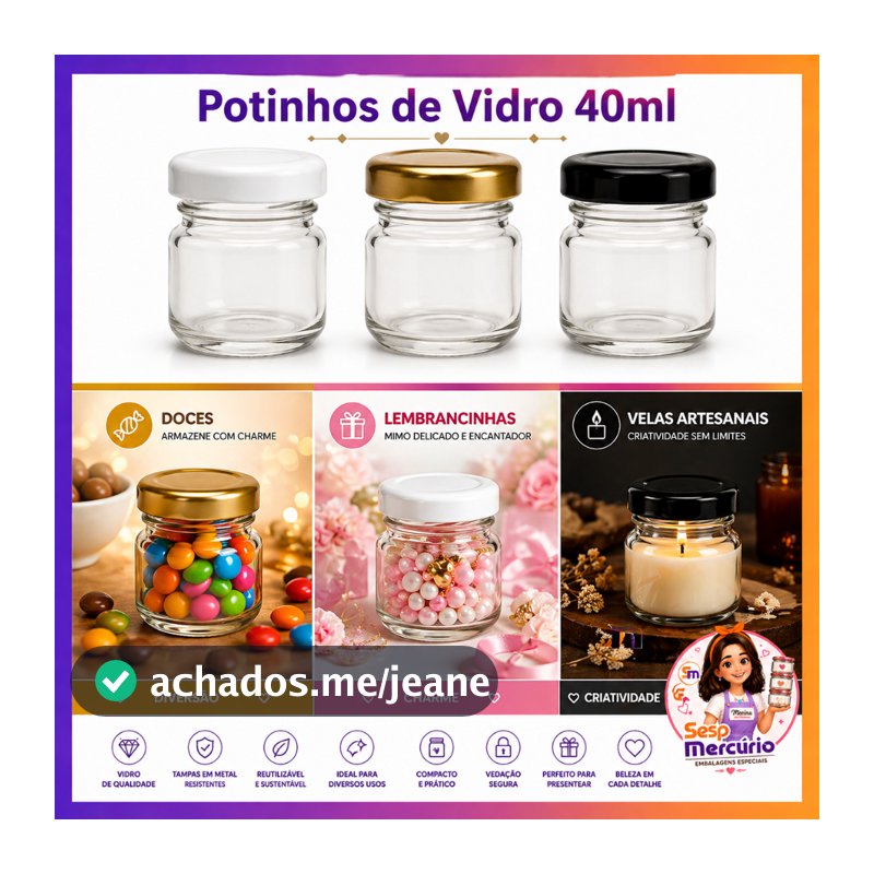 Potinhos de Vidro 40ml Mini Vela Lembrancinhas Artesanato Decoração com Tampas Metalicas