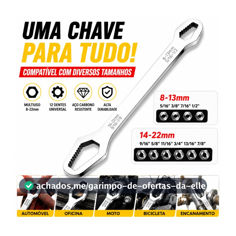 Chave Boca Fixa Aço Universal 8 A 22mm Cabeça Dupla Torx