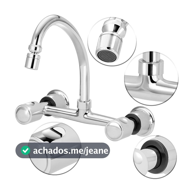 Torneira Misturador Cozinha Parede Metal Duplo Comando Água Quente Fria Arejador Articulado 1/4v