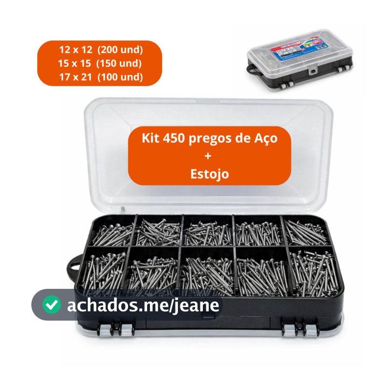 Kit 450 Pregos Polido Com Cabeça + Estojo Organizador Diversos Tamanhos Uso Profissional Envio Imediato