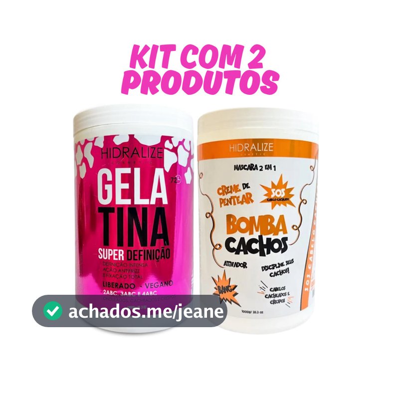 Gelatina Capilar Super Definição + Creme De Pentear Bomba Cachos Hidralize 1kg Cada.