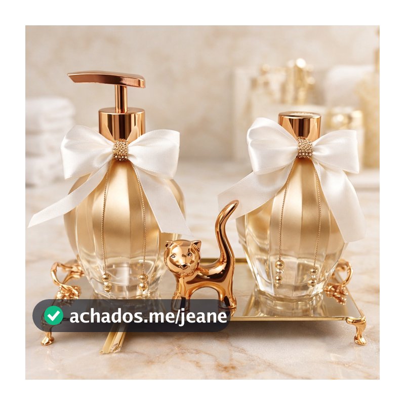 Kit Lavabo Banheiro Luxo em Vidro Lampe 300ml - Saboneteira + Difusor + Enfeite + Bandeja
