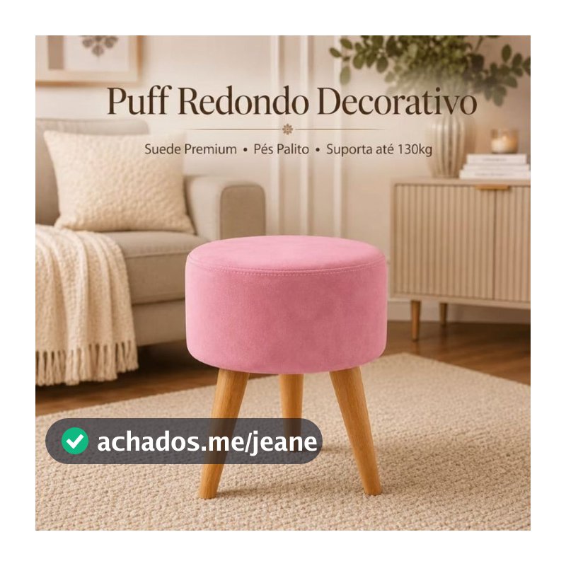 Puff Redondo Estofado com Pés Reforçado – Banqueta Decorativa para Sala e Quarto