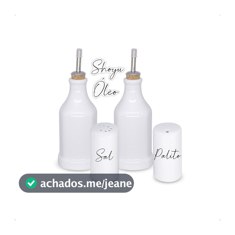 Kit Galheteiro Porcelana Azeite Vinagre Saleiro Paliteiro com Adesivos Vinil