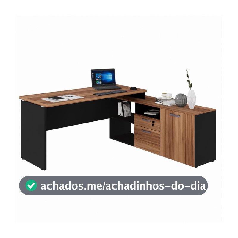 Mesa para Escritório 2 Gavetas 1 Porta Yaris Marrom/Preto - Web Office