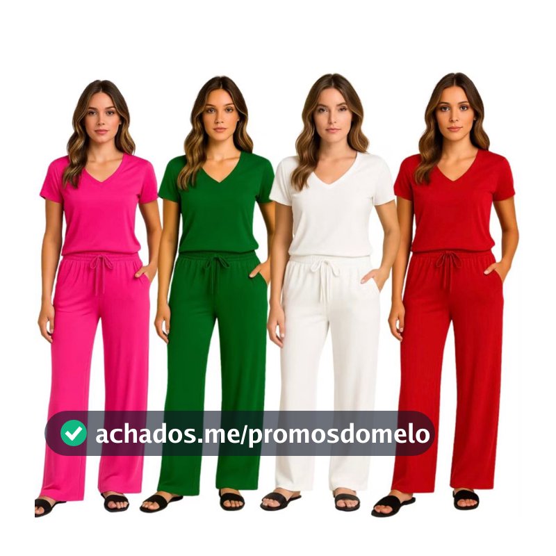 Conjunto feminino calça pantalona e blusa manga curta verão elegante luxo conj blusa e calça folgadinha