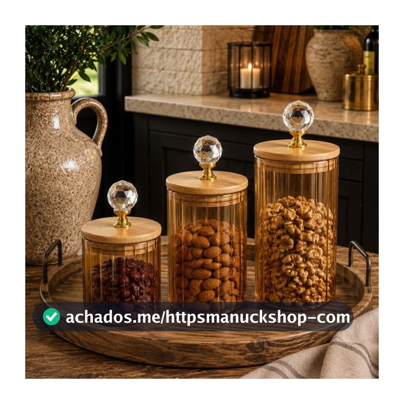 Kit 3 Porta Mantimentos Vidro Canelado Âmbar Luxo - Vencedor